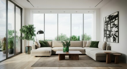 Fototapeta premium spacious, modern living room featuring a minimalist design