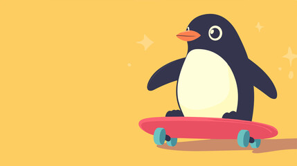 Fototapeta premium Cute Penguin Skating Cartoon Character Vector Illustration