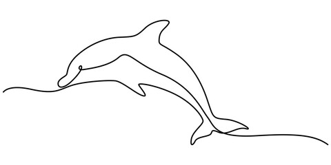Dolphin icon, dolphin continuous one line drawing, Vector illustration of Dolphin isolated on white background. Dot to dot line connect the dot drawing For children to learn to draw lines along.  © line drawing
