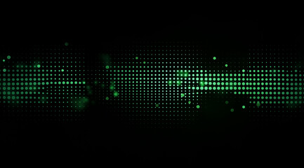 A black background with a green gradient of dots and lines, creating an abstract pattern. The lighting effect adds depth to the design, making it perfect for modern digital or grap