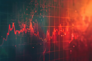red financial graph dips down against a blurred dark background, suggesting a market decline