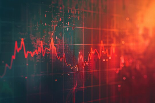 red financial graph dips down against a blurred dark background, suggesting a market decline - Powered by Adobe