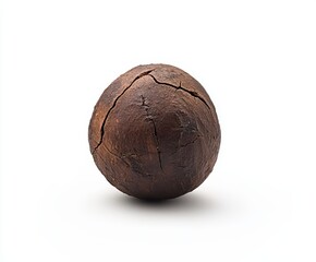 Nutmeg (often classified with spices but technically a seed) on an isolated white background, textured brown tones, soft studio lighting.