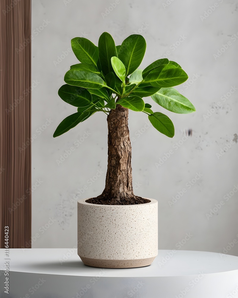 Poster tranquil and serene minimalist office space with a captivating indoor plant and diffuse natural illu