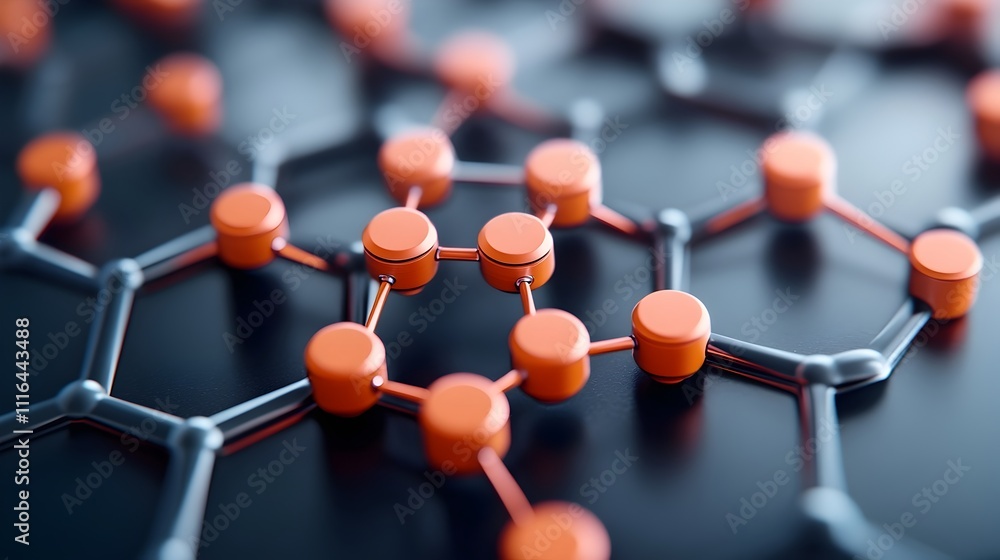 Poster graphene s hexagonal atomic lattice a 3d rendered flat design showcasing the unique molecular struct