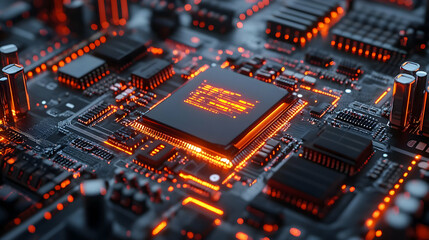 Fototapeta premium Glowing 3D CPU Circuit Board Illustration