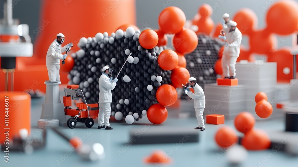 Poster rendering of the industrial scale production of graphene a revolutionary material with scientists wo