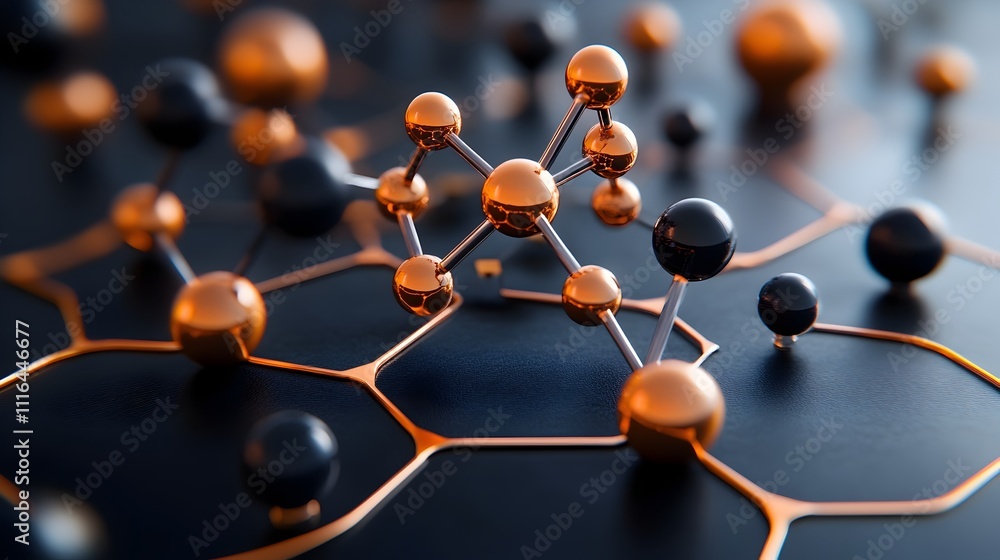 Poster detailed 3d rendered showcasing the molecular structure of graphene featuring a flat geometric desig