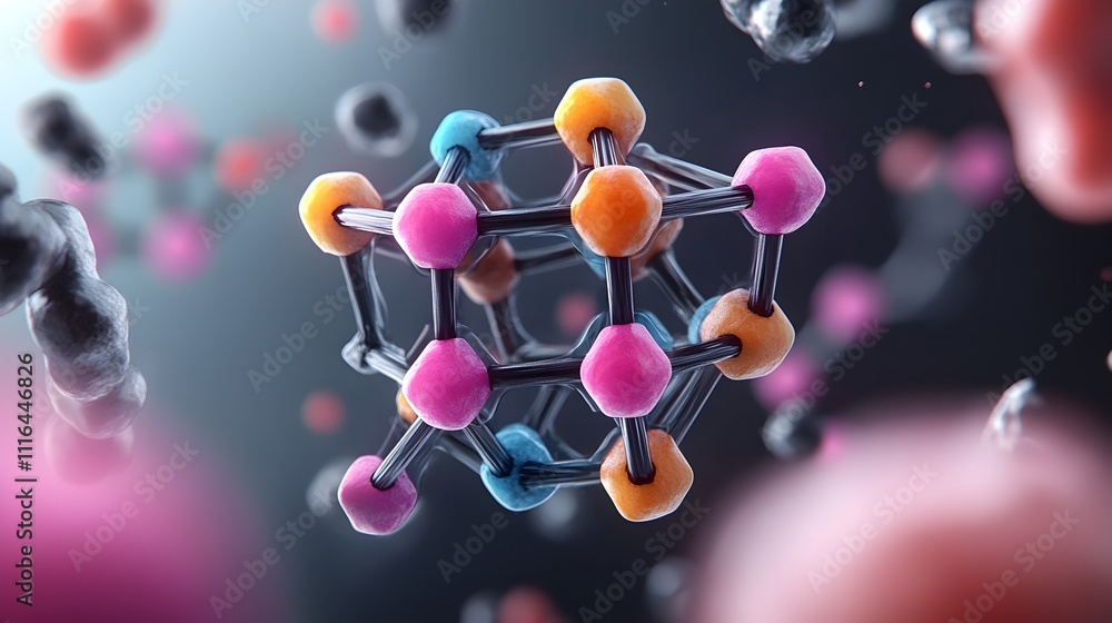 Poster detailed 3d rendered of the graphene molecular structure featuring a vibrant and intricate hexagonal