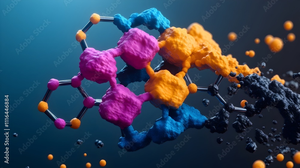 Poster vibrant 3d rendered showcasing the detailed molecular structure of graphene featuring a complex hexa