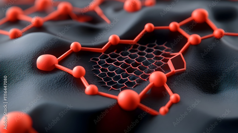 Poster futuristic 3d rendered of a graphene nanotechnology concept with a flat minimalist design the image 