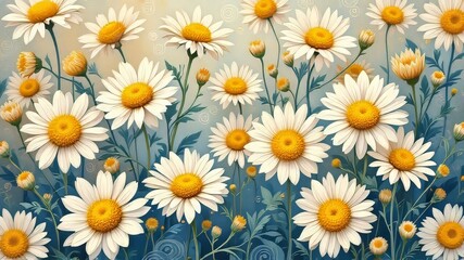 Fototapeta premium Floral, surreal square, chamomile design.
