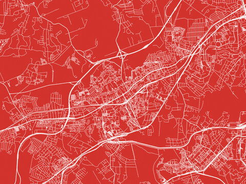 Christmas Map of Odintsovo, Russia in Snowy White on Festive Red Background.
