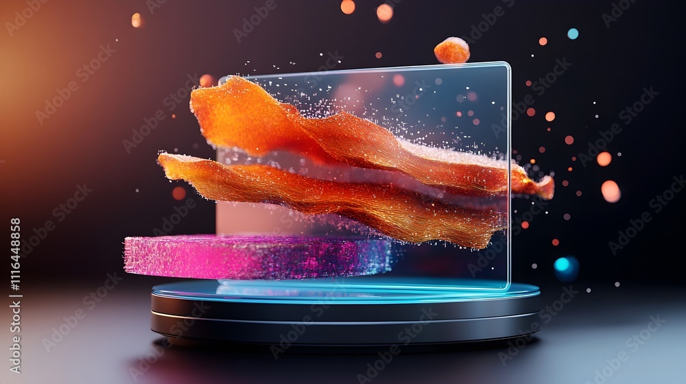 Poster a 3d rendered of a transparent graphene display screen showcasing cutting edge flexible and durable 