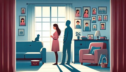 Empty nest syndrome depicted with a parent in an empty bedroom