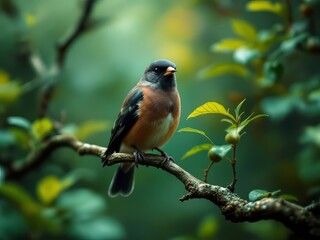 Night portrait of a juvenile Eurasian bullfinch.