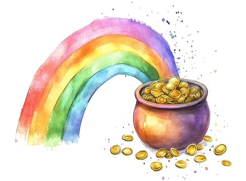 watercolor rainbow pot of gold st patrick's day clip art preview