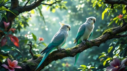 Panoramic grey nymph parrot.