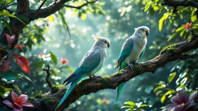 Panoramic grey nymph parrot.