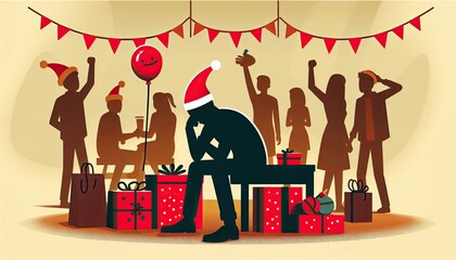 Silhouette of a person feeling isolated during festive celebrations