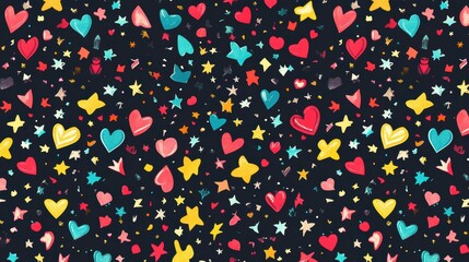 Colorful hearts and stars seamless pattern.