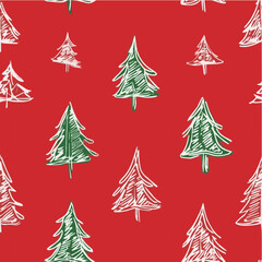 Vector seamless pattern of Sketched Christmas Trees