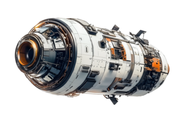 High-resolution spacecraft PNG isolated on transparent background for digital art, science fiction projects, and space-themed designs featuring detailed spacecraft elements and realistic renderings