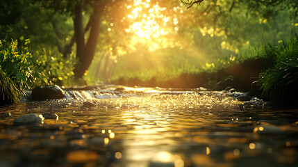 Fototapeta premium Golden River Sunset: A Realistic Nature Illustration