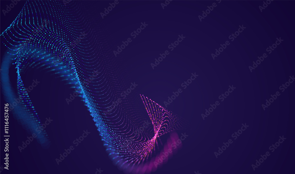 Poster technology artificial intelligence particles banner. dots dust ai big data stream waves neon green a