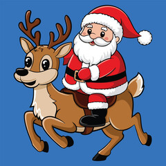 Santa Claus Riding On Cute Deer Vector illustration