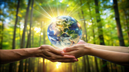 hands holding earth, representing human responsibility and connection to nature.
