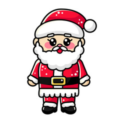 Cute kawaii outline Santa Claus with red beanie in full height isolated on white background. Vector illustration, clipart for children, kids. Japanese style, korean style, Chinese style	