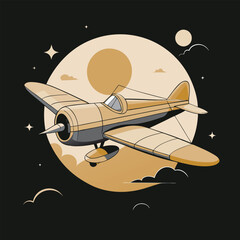 Retro space minimalist airplane illustration