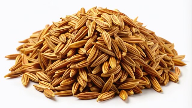 A minimalistic 3D illustration of cumin seeds on a white background, perfect for culinary and educational purposes, showcasing their texture and natural beauty.