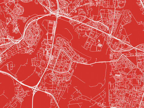 Christmas Map of Strogino, Russia in Snowy White on Festive Red Background.
