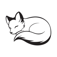 Fox curled up asleep silhouette vector art black color design and solid white background 