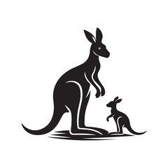 Obraz premium Kangaroo with a joey silhouette vector art black color design and solid white background 