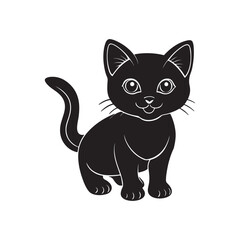 cute little kitten silhouette, black and white silhouette, vector and illustration, black and white