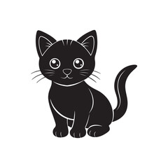 cute little kitten silhouette, black and white silhouette, vector and illustration, black and white
