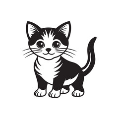 cute little kitten silhouette, black and white silhouette, vector and illustration, black and white