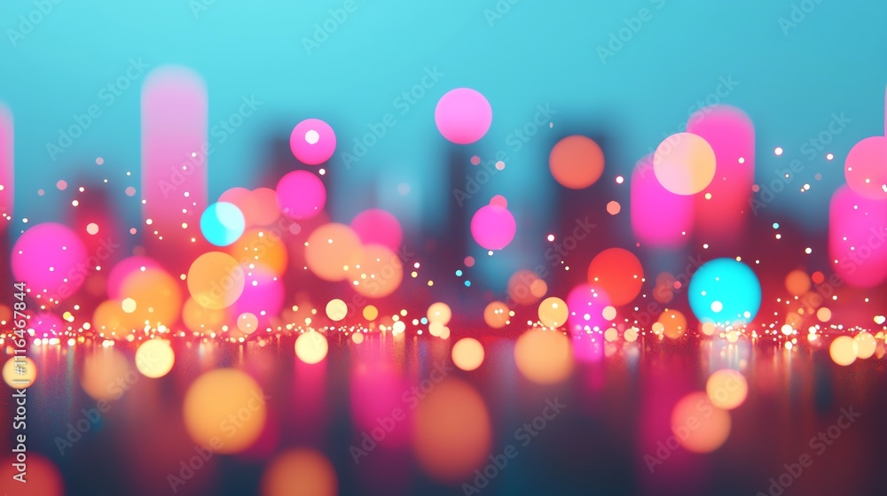 Poster a vibrant abstract background with colorful bokeh lights and a dreamy atmosphere.
