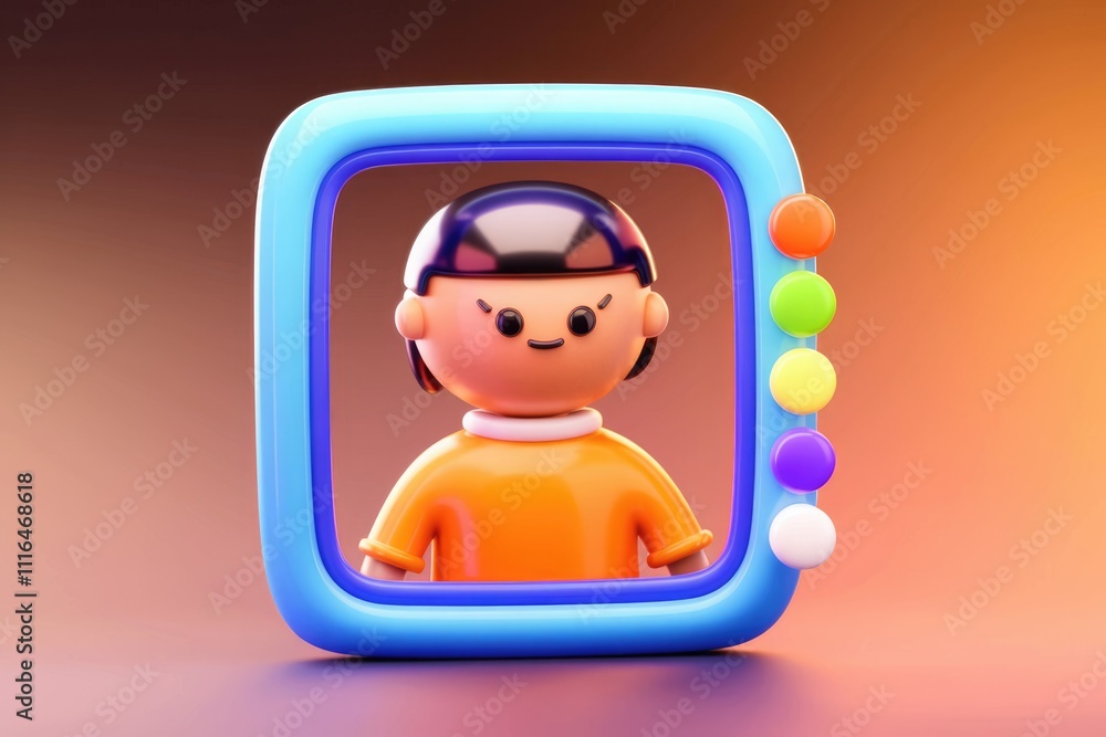 Poster a 3d cartoon child with a smirk appears on a colorful screen.