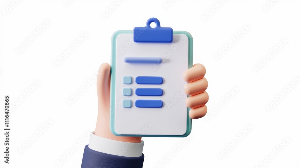 Poster A 3D rendered hand holding a checklist clipboard  symbolizing task management and organization.