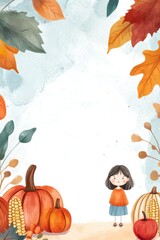 Fototapeta premium Fall theme greeting card template design with pumpkin.