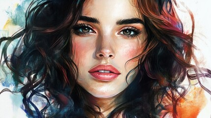 Fototapeta premium A vibrant portrait of a young woman with curly hair and expressive features.