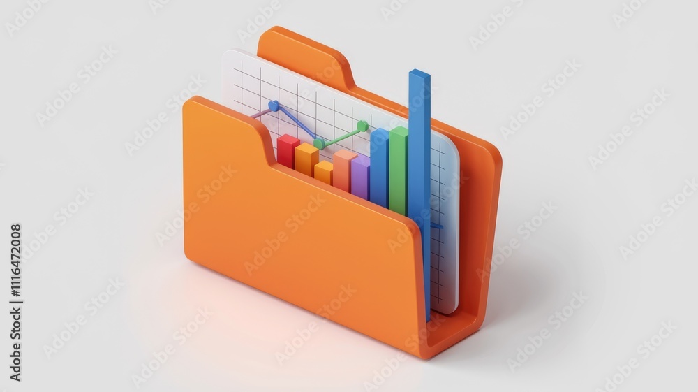 Poster An orange folder contains charts and graphs illustrating data analysis and business growth.
