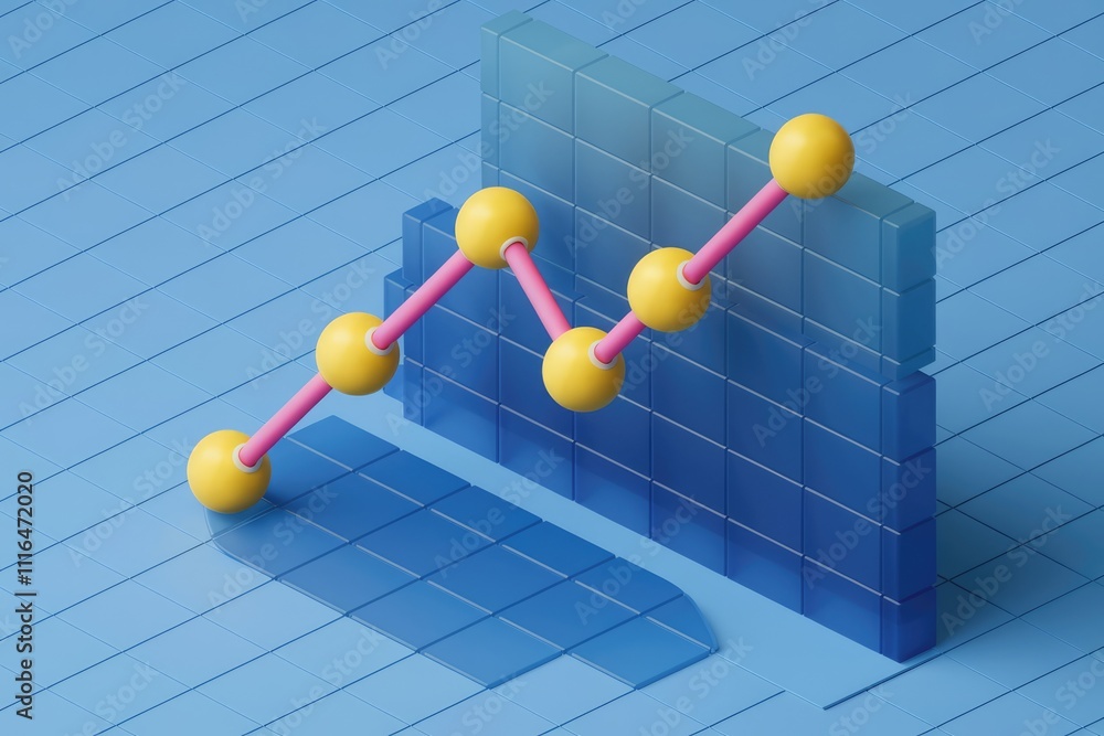 Poster abstract 3d rising graph on blue background symbolizes growth.