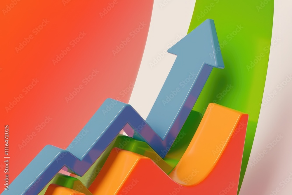 Aufkleber Abstract 3D rendering of a colorful upward trending arrow graph  symbolizing growth and progress.