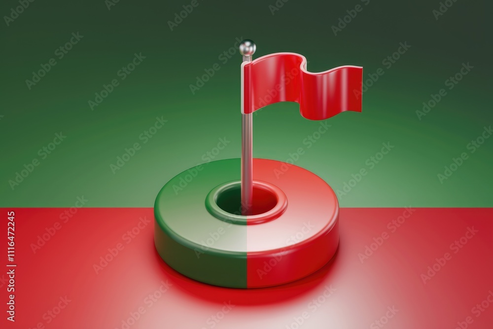 Aufkleber A red flag on a metallic pole  standing in a green and red circular base.