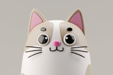 Adorable 3D render of a cute cartoon cat with big eyes and pink ears.